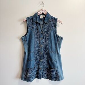 PARSLEY & SAGE Blue Chambray Denim Button Up Vest Embroidered M Medium